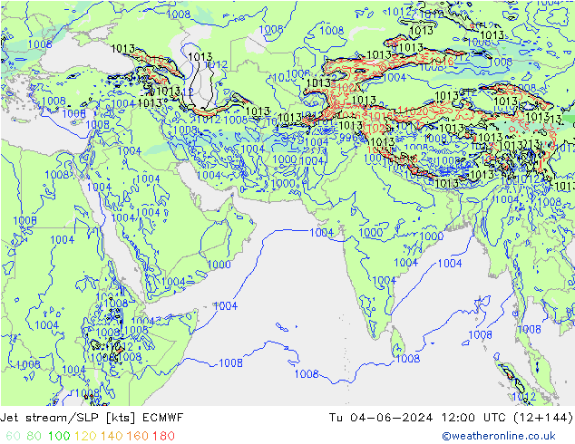 Jet stream/SLP ECMWF Út 04.06.2024 12 UTC