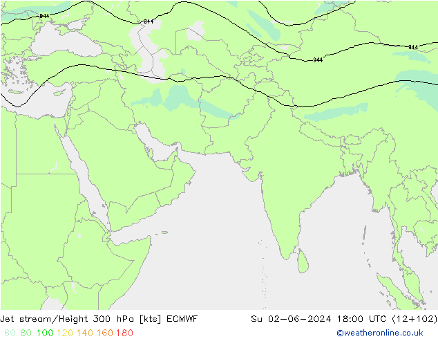 Jet stream/Height 300 hPa ECMWF Su 02.06.2024 18 UTC