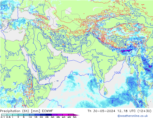 Z500/Rain (+SLP)/Z850 ECMWF Čt 30.05.2024 18 UTC