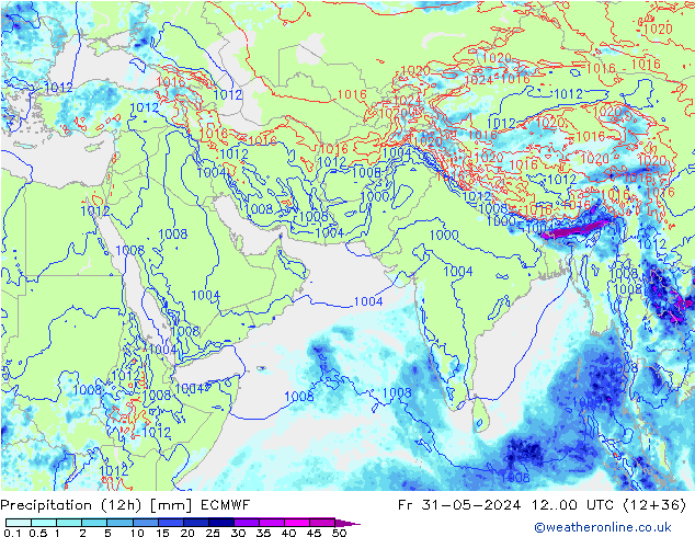 Precipitation (12h) ECMWF Fr 31.05.2024 00 UTC