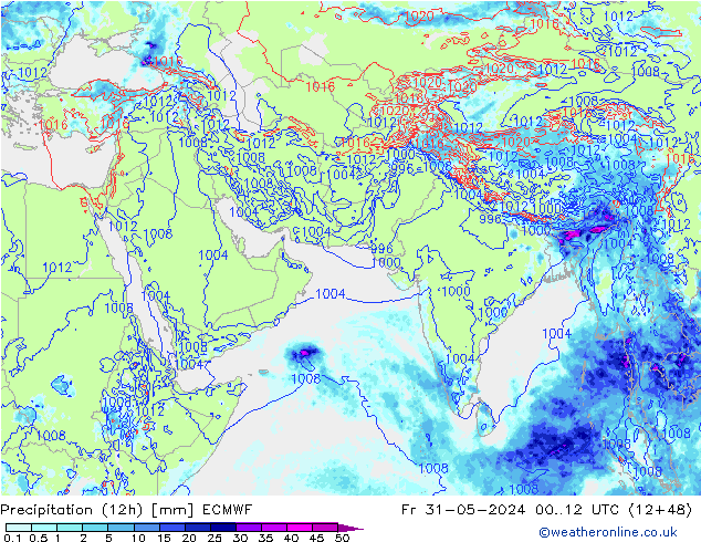 Precipitation (12h) ECMWF Fr 31.05.2024 12 UTC