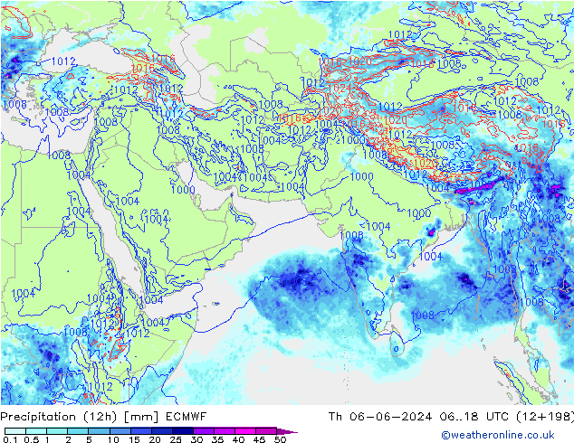 Precipitation (12h) ECMWF Th 06.06.2024 18 UTC