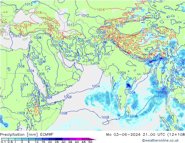 Srážky ECMWF Po 03.06.2024 00 UTC