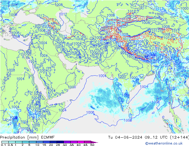 Srážky ECMWF Út 04.06.2024 12 UTC