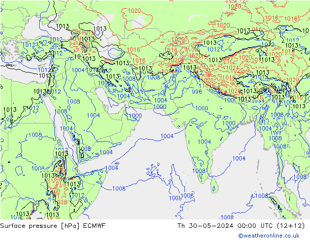 Presión superficial ECMWF jue 30.05.2024 00 UTC