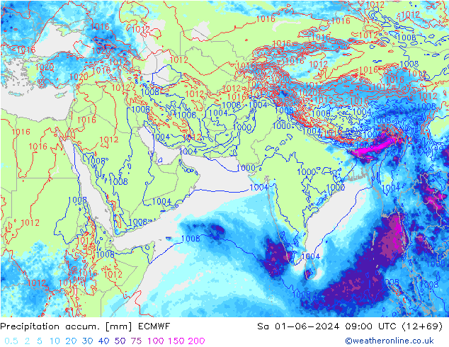 Precipitation accum. ECMWF Sa 01.06.2024 09 UTC