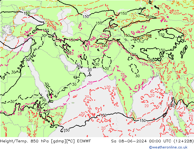 Z500/Rain (+SLP)/Z850 ECMWF сб 08.06.2024 00 UTC