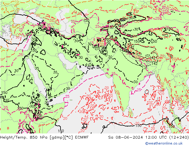 Hoogte/Temp. 850 hPa ECMWF za 08.06.2024 12 UTC