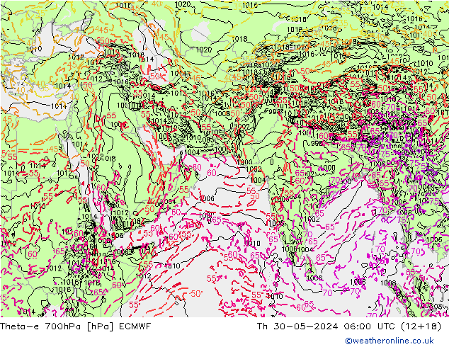 Theta-e 700hPa ECMWF  30.05.2024 06 UTC