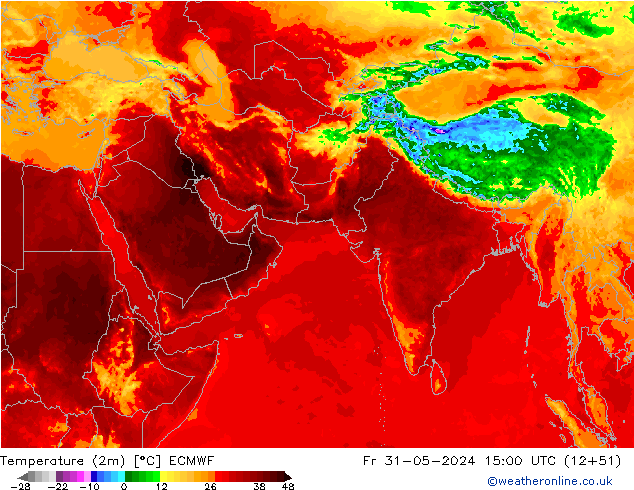 Temperature (2m) ECMWF Fr 31.05.2024 15 UTC