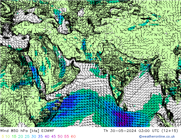 Wind 850 hPa ECMWF Čt 30.05.2024 03 UTC