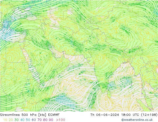 Linha de corrente 500 hPa ECMWF Qui 06.06.2024 18 UTC