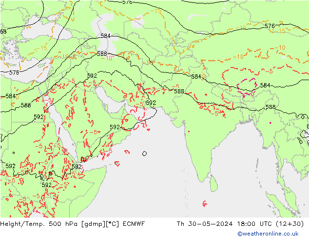 Z500/Rain (+SLP)/Z850 ECMWF Čt 30.05.2024 18 UTC