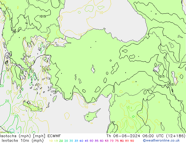 Isotachs (mph) ECMWF Th 06.06.2024 06 UTC