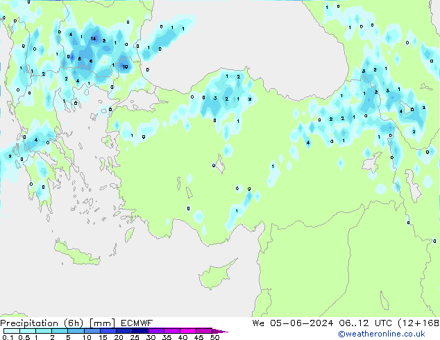 Precipitazione (6h) ECMWF mer 05.06.2024 12 UTC