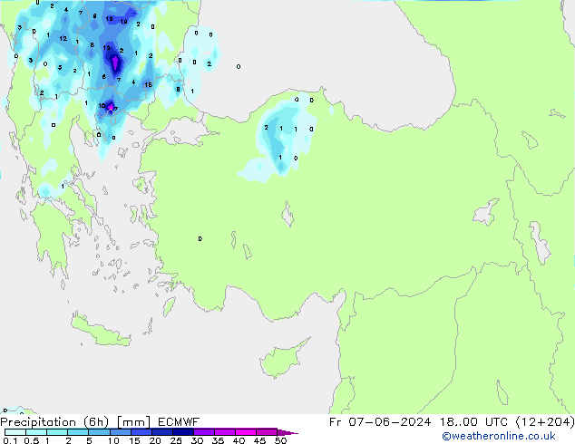 Precipitazione (6h) ECMWF ven 07.06.2024 00 UTC