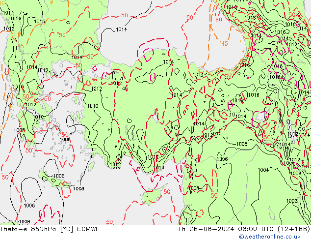 Theta-e 850hPa ECMWF Čt 06.06.2024 06 UTC