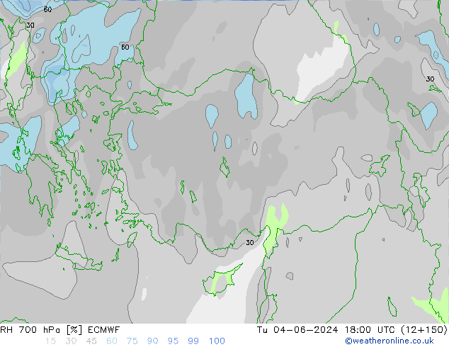 RH 700 hPa ECMWF Tu 04.06.2024 18 UTC