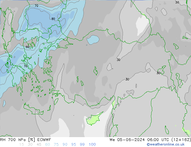 RH 700 hPa ECMWF We 05.06.2024 06 UTC