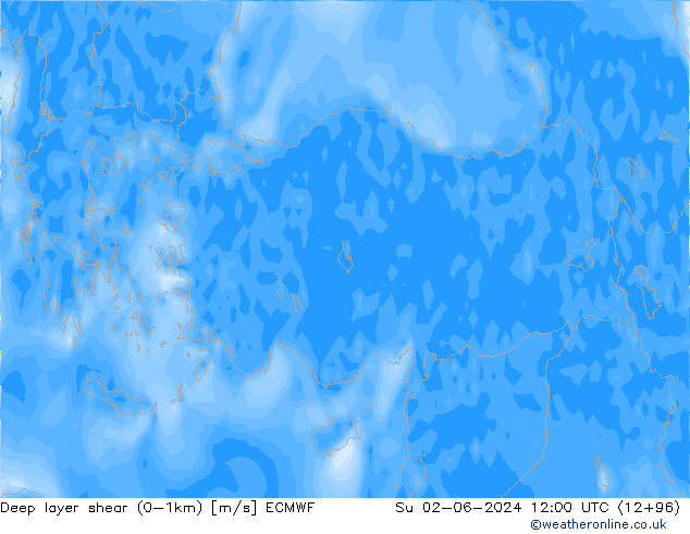 Deep layer shear (0-1km) ECMWF  02.06.2024 12 UTC