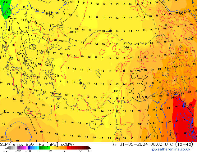 SLP/Temp. 850 hPa ECMWF vie 31.05.2024 06 UTC