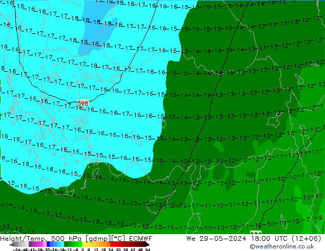 Z500/Rain (+SLP)/Z850 ECMWF We 29.05.2024 18 UTC