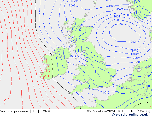 Surface pressure ECMWF We 29.05.2024 15 UTC