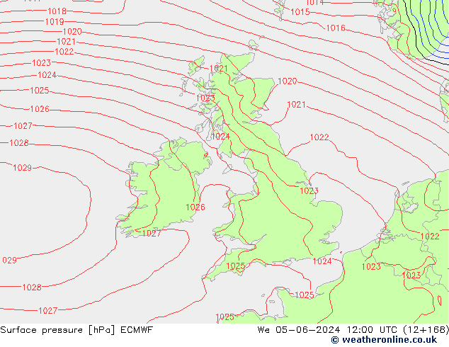 Luchtdruk (Grond) ECMWF wo 05.06.2024 12 UTC