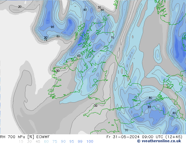 RH 700 hPa ECMWF Fr 31.05.2024 09 UTC