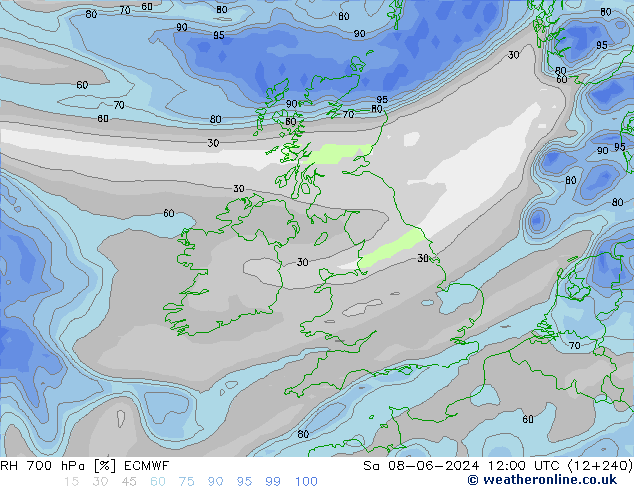 RH 700 hPa ECMWF so. 08.06.2024 12 UTC