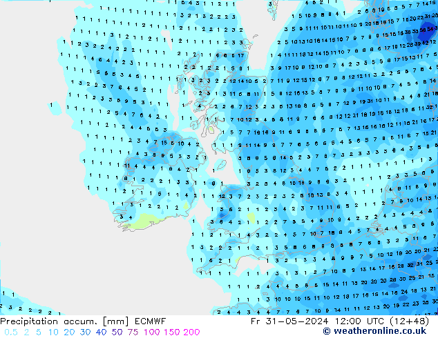 Precipitation accum. ECMWF ven 31.05.2024 12 UTC