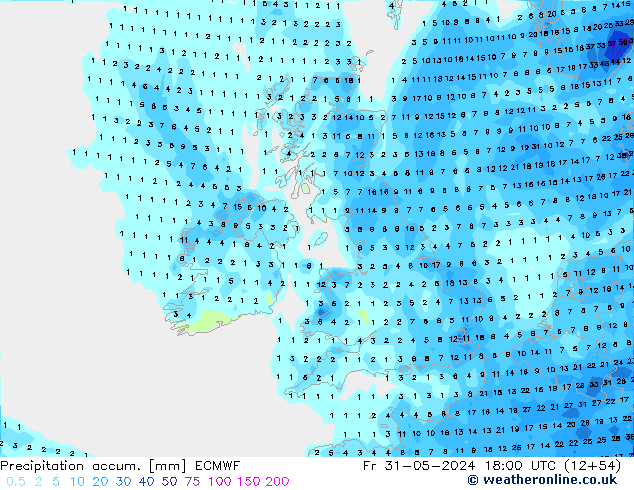 Nied. akkumuliert ECMWF Fr 31.05.2024 18 UTC