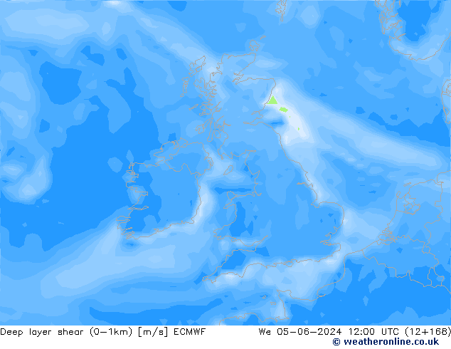 Deep layer shear (0-1km) ECMWF We 05.06.2024 12 UTC