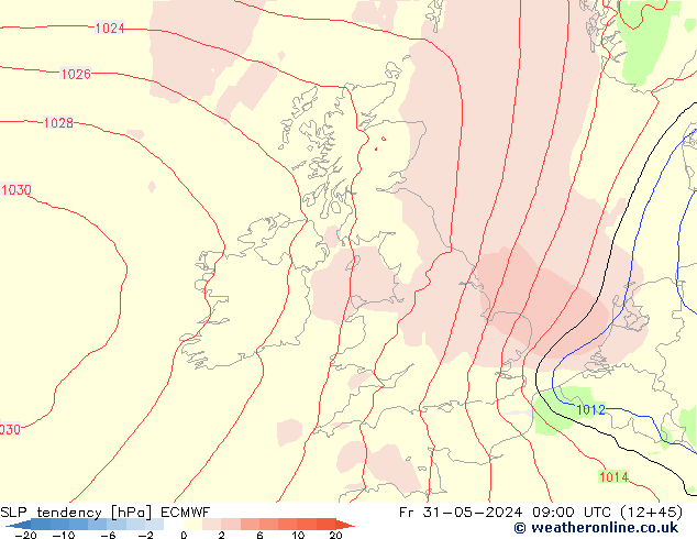 SLP tendency ECMWF Sex 31.05.2024 09 UTC