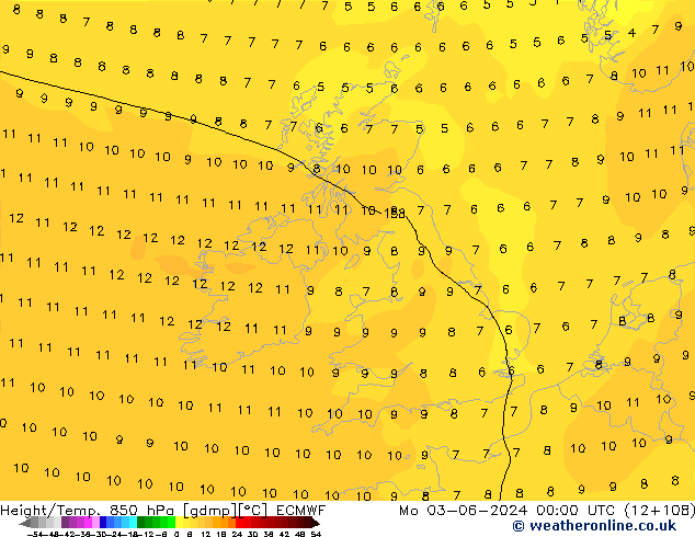 Z500/Yağmur (+YB)/Z850 ECMWF Pzt 03.06.2024 00 UTC