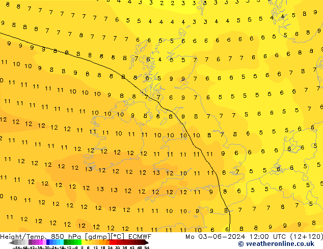 Z500/Rain (+SLP)/Z850 ECMWF  03.06.2024 12 UTC