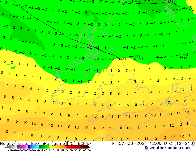 Z500/Rain (+SLP)/Z850 ECMWF Pá 07.06.2024 12 UTC