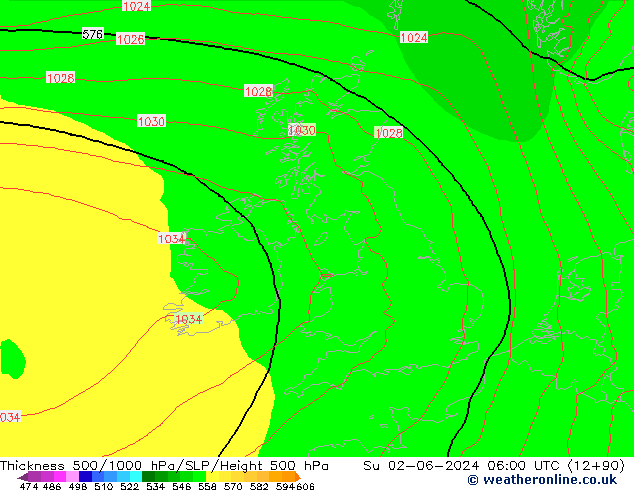 Thck 500-1000hPa ECMWF dim 02.06.2024 06 UTC