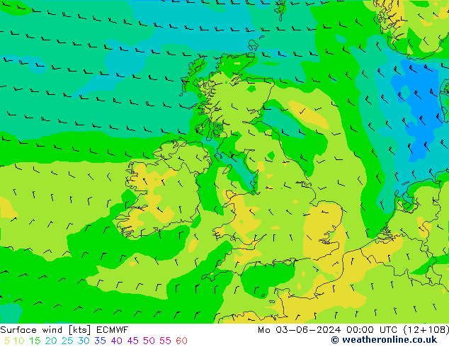 Surface wind ECMWF Mo 03.06.2024 00 UTC