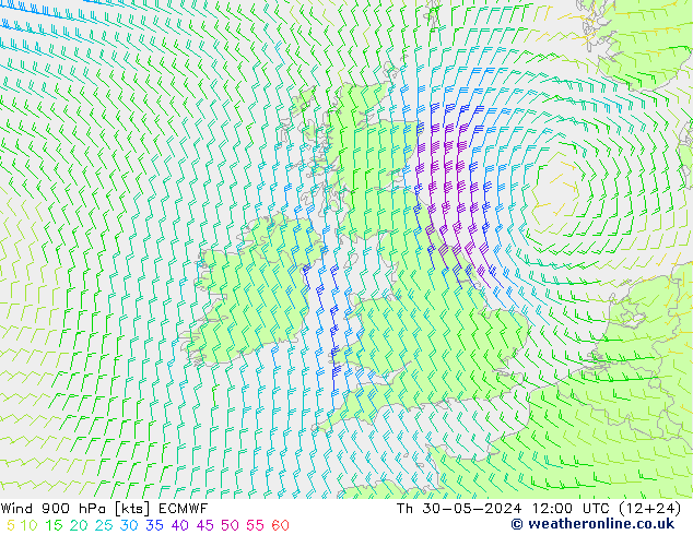 Vento 900 hPa ECMWF Qui 30.05.2024 12 UTC