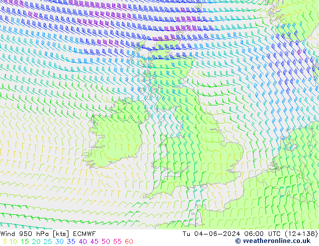 ветер 950 гПа ECMWF вт 04.06.2024 06 UTC