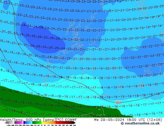 Z500/Rain (+SLP)/Z850 ECMWF We 29.05.2024 18 UTC