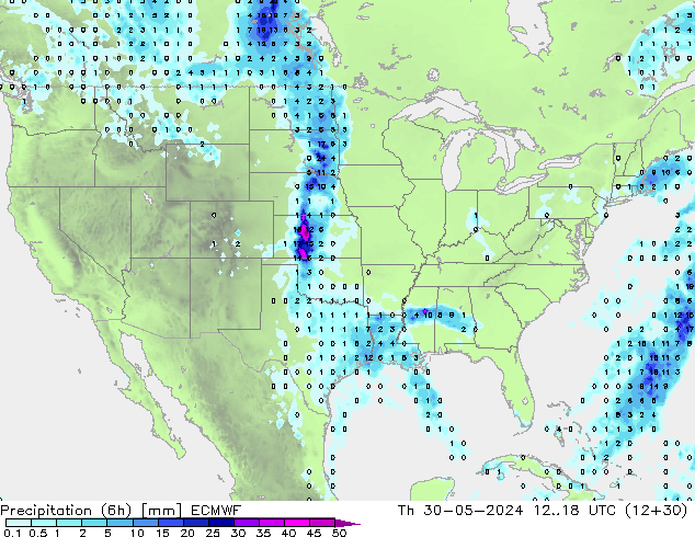 Precipitation (6h) ECMWF Th 30.05.2024 18 UTC