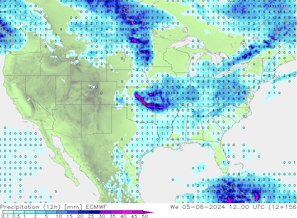 Precipitación (12h) ECMWF mié 05.06.2024 00 UTC