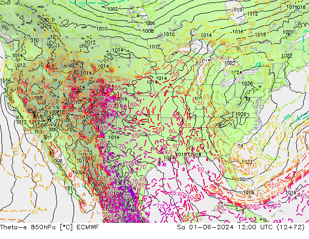 Theta-e 850hPa ECMWF Sa 01.06.2024 12 UTC