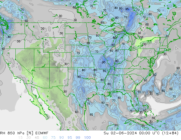 RH 850 hPa ECMWF Su 02.06.2024 00 UTC