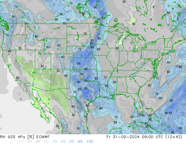 RH 925 hPa ECMWF ven 31.05.2024 06 UTC