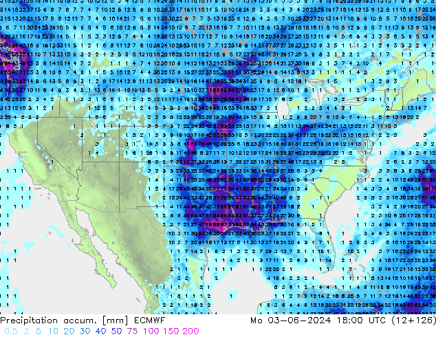 Precipitation accum. ECMWF pon. 03.06.2024 18 UTC