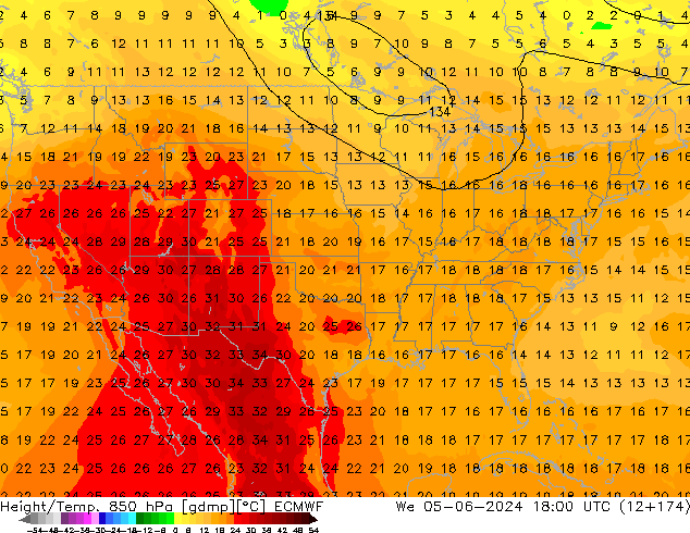 Hoogte/Temp. 850 hPa ECMWF wo 05.06.2024 18 UTC