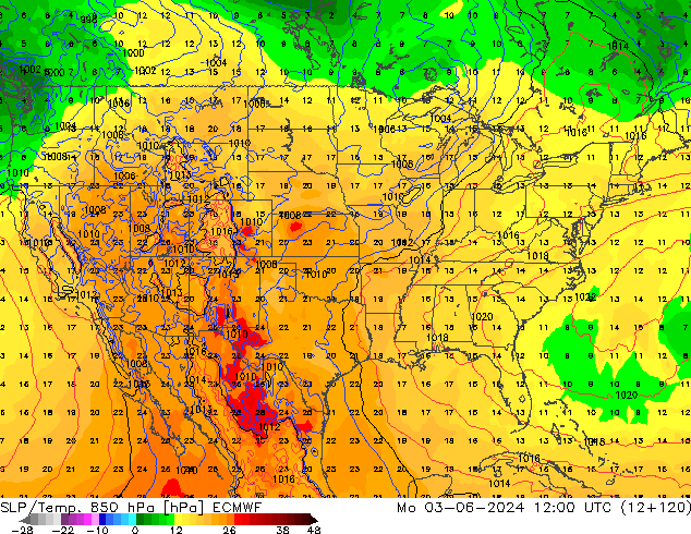 SLP/Temp. 850 hPa ECMWF pon. 03.06.2024 12 UTC